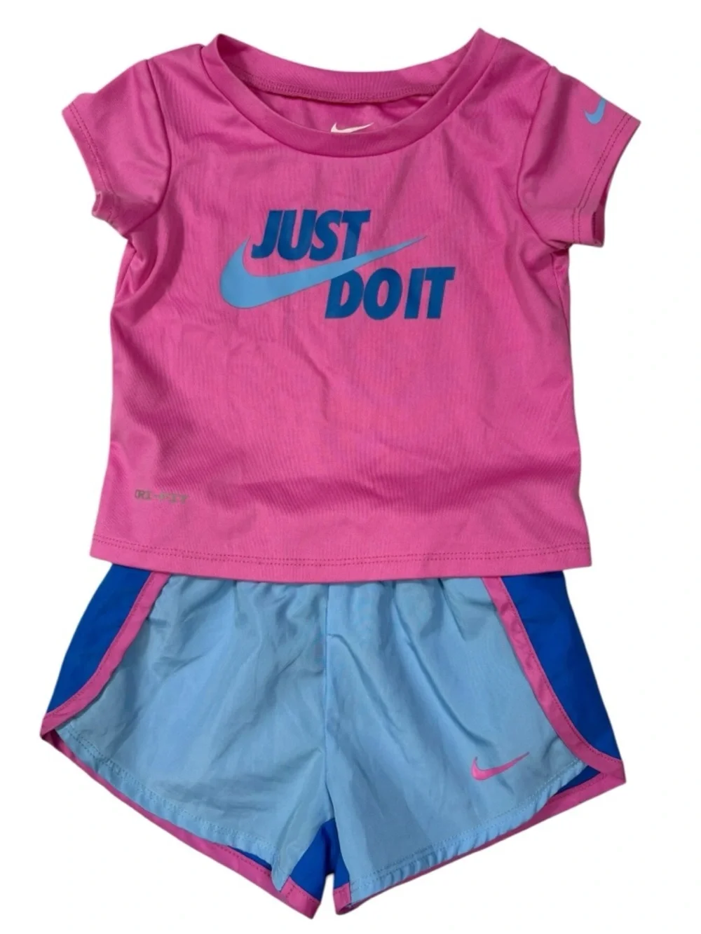 Nike Just Do It Pink Dri-Fit Tee with Blue & Pink Shorts - Picture 2 of 12